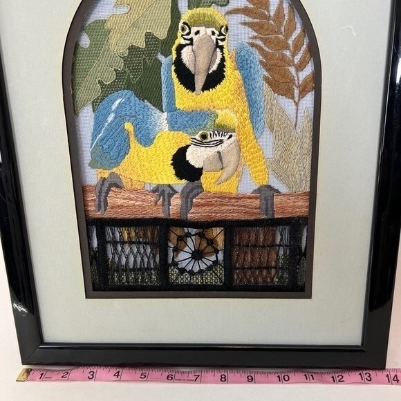 Vintage Original Embroidery Needlework Framed Art birds By H Greenhut - Picture 5 of 10